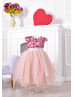Pink Sequins Tulle Tea Length Flower Girl Dress